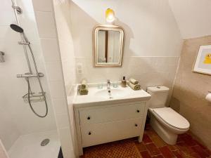 a bathroom with a sink and a toilet and a shower at La source de Vaugadeland in Nazelles +27 photos