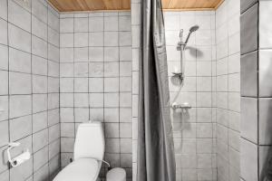 a bathroom with a toilet and a shower at Fewo Vidstrup Hygge in Vidstrup