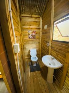 a wooden bathroom with a toilet and a sink at Proteahill Guesthouse in Drummond +29 photos