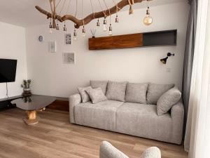 a living room with a couch and a table at Apartament Katowicka 23 in Poznań