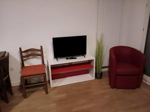 a living room with a tv and two chairs at Citronnelle, 2 Chambres, 3 min Métro 8 in Maisons-Alfort +24 photos