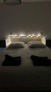 a bedroom with a bed with two pillows on it at Maisonnette avec terrasse in Montauban