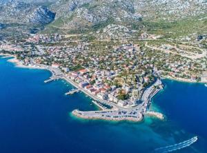 an aerial view of a small island in the water at Apartment Sea View in Karlobag