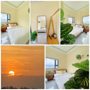a collage of photos of a hotel room with beds at Homestay Hưởng Thụ - Nhơn Lý in Quy Nhon