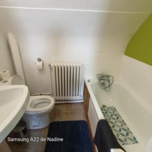 a bathroom with a toilet and a tub and a sink at Les Pommerets in Le Petit-Couronne +12 photos