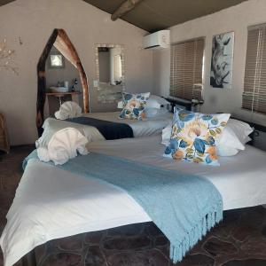 a group of three beds in a room at Torgos Lodge in Koës