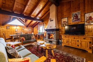 a living room with a fireplace and a tv at Chalet Saint-Barthélemy Hotel in Nus