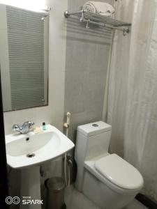 a bathroom with a white toilet and a sink at Hotel Mirabel in Jajpur Road