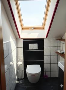 a bathroom with a toilet with a skylight at Große Ferienwohnung nähe dem schönen Seenland in Merkendorf +24 photos