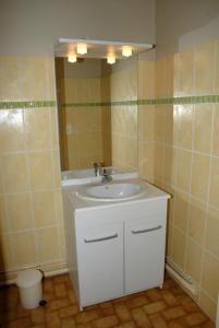 a bathroom with a white sink and a mirror at Château d'ayron in Ayron