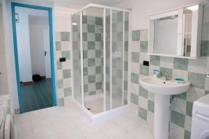 a bathroom with a shower and a sink at La Mansarda Navarrese in Santa Maria Navarrese