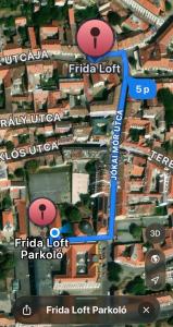 a map of a city with buildings and roads at Frida Loft in Pécs