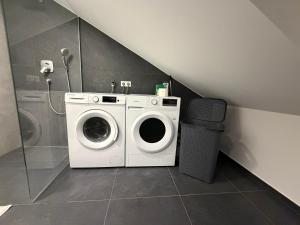 a washer and dryer in a bathroom with at Ferienwohnung Verissimo in Ittlingen +1 photo