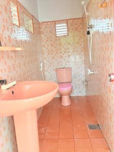 a bathroom with a pink toilet and a sink at Lumora - Midigama in Midigama East +9 photos