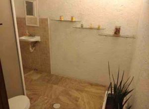 a small bathroom with a toilet and a sink at La casa flores in Atlixco +28 photos