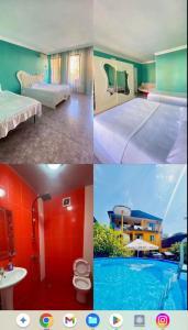 a collage of four pictures of a hotel room at Blue wave in Itʼkhvisi +40 photos