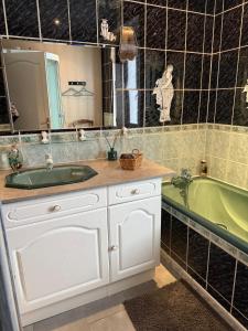 a bathroom with a sink and a bath tub at Les Cinq Étoiles in Remiremont +24 photos