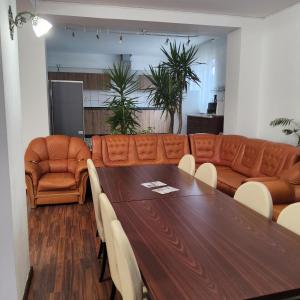 a conference room with a table and a couch at Conacul de la Dunăre, Eșelnița in Eşelniţa +62 photos