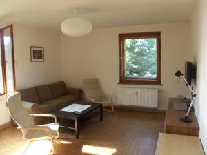 a living room with a couch and a table at Apartments Ski Sonne Rehe in Rehefeld-Zaunhaus