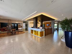 a lobby with a restaurant with a counter in a building at BALSAS PREMIER HOTEL in Balsas +65 photos