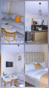 a collage of four pictures of a bedroom and a bed at TanuStays - Modern 1 Bedroom at Royal Suburbs Tsavo, near TRM in Nairobi