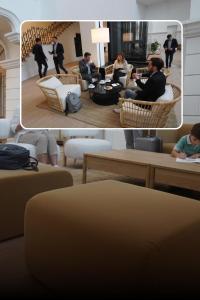 a collage of photos of people in a living room at Villa Augusta Spa & Garden in Valladolid
