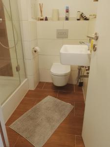 a bathroom with a toilet and a sink and a shower at Graeff luxury Apartment in Cologne +21 photos