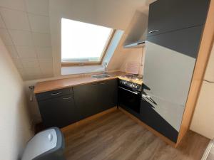 a small kitchen with a sink and a refrigerator at Monteurwohnung Hohenstadt in Hohenstadt