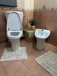a bathroom with a toilet and a sink at Bujtina Kenedi in Korçë