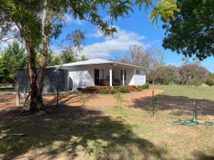 a white house with a tree in front of it at Grevillea Cottage in Murrumbateman +14 photos