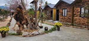 a house with trees and flowers in front of it at SAKURA Retreat in Mộc Châu