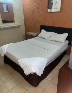 a bed with white sheets and pillows in a room at HOTEL Nevada Palace in Mérida
