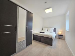 a bedroom with a bed and a large mirror at Elroi Suite in Minden