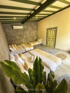 a room with two beds in it with a plant at Wanora Eco Villa in Dickwella