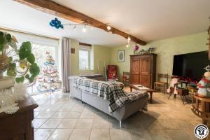 a living room with a couch and a tv at Perets petit in Montégut-Lauragais