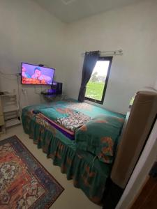 a bedroom with a bed with a window and a tv at Ulya Kecil in Diyeng