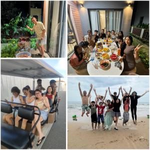 a group of people sitting at a table on the beach at Bali Villa- Đối diện Tropicana Park - Novaworld Hồ Tràm in Ho Tram