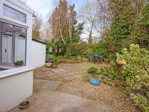a backyard with a potted plant in a yard at Cartref in Llysfaen