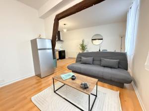 a living room with a couch and a table at Le Nid Laonnois Apartment in Laon