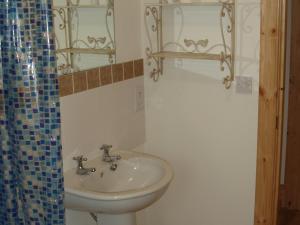 a bathroom with a sink and a shower at Taigh Uaine in Culkein +4 photos
