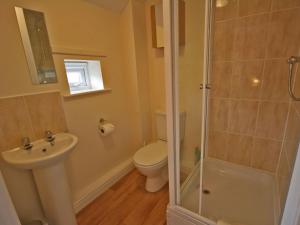 a bathroom with a shower and a toilet and a sink at New Bakery in Glanton