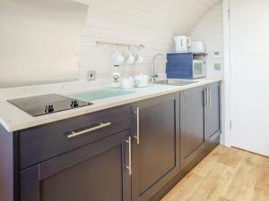 a kitchen with a sink and a microwave at Gwennol- Uk37573 in Llanboidy