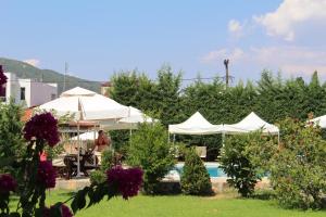 a resort with a swimming pool and umbrellas at Villa Riviera in Stavros
