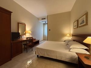 ein Schlafzimmer mit Bett, Schreibtisch und Fernseher in der Unterkunft Naples Park Hotel in Marigliano