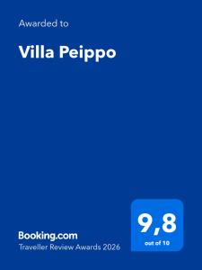 a screenshot of a cell phone with the text awarded to villa pippo at Villa Peippo in Rovaniemi +18 photos
