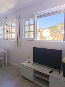 a living room with a large flat screen tv at Apartamento Maruja Mallo in Viveiro
