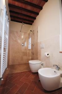 a bathroom with a shower and a toilet and a sink at Ca 18 rooms in Lucignano