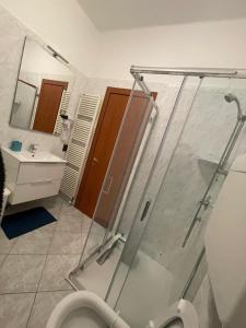 a bathroom with a shower and a toilet and a sink at La Vanitas in Cremona