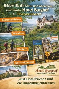 a collage of pictures of different tourism signs at Burghof Hotel in Schwarzatal