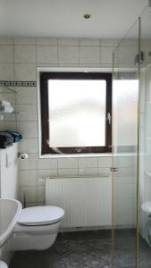 a bathroom with a toilet and a sink and a window at Otto in Reding +3 photos